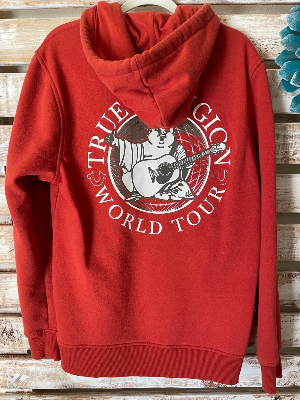 Red True Religion Red Zip-Up Hoodie horseshoe logo on the left chest Size Medium